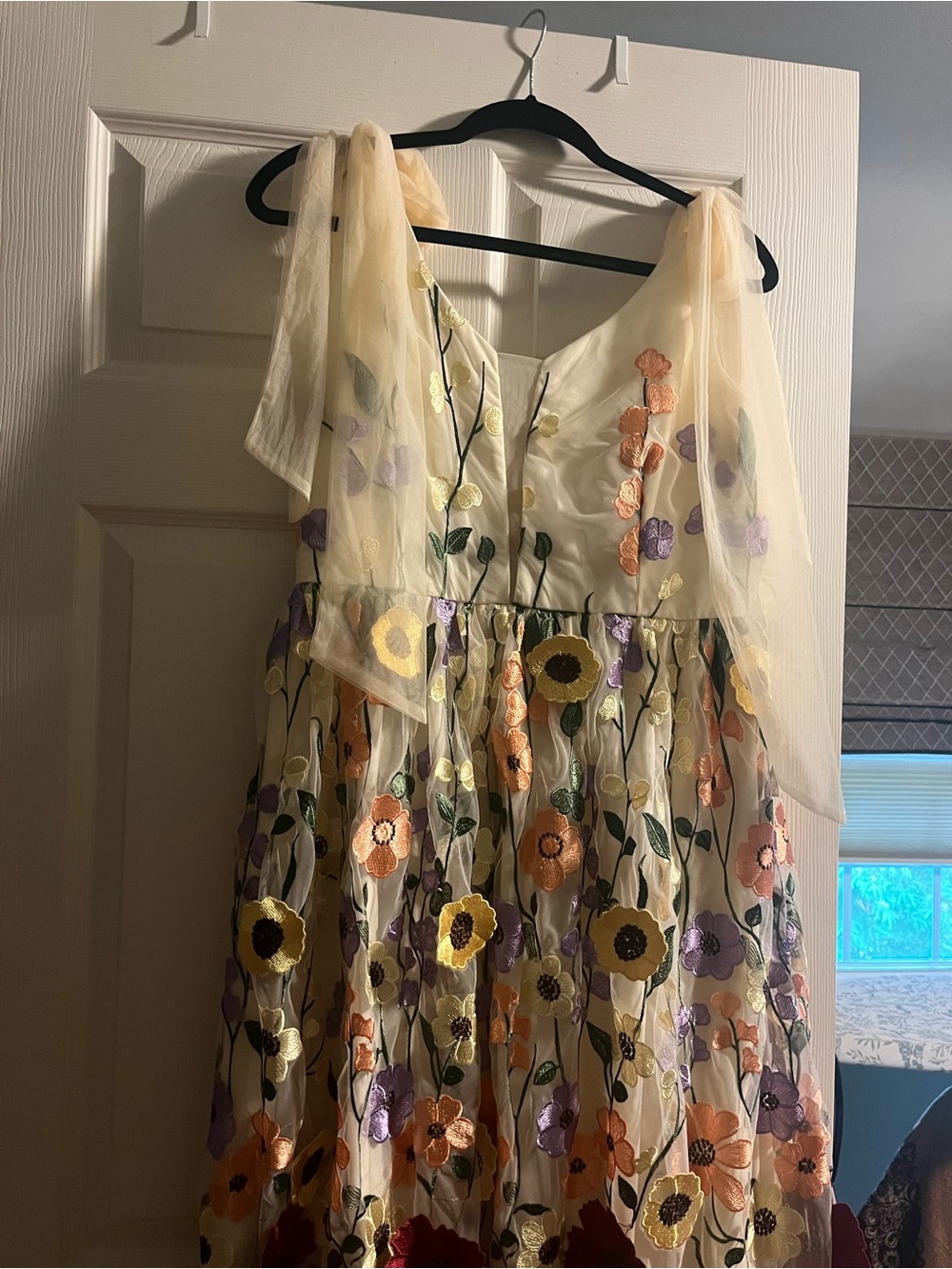 Woman's Cream Floral Embroidered Dress